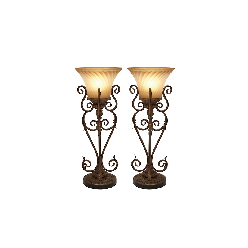 Set of 2" Brown Metal Mediterranean Uplight, 30"