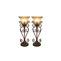 Set of 2" Brown Metal Mediterranean Uplight, 30"