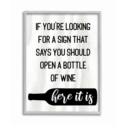 Stupell Industries Open A Bottle of Wine Wall Art in Gray Frame