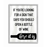 Stupell Industries Open A Bottle of Wine Wall Art in Gray Frame