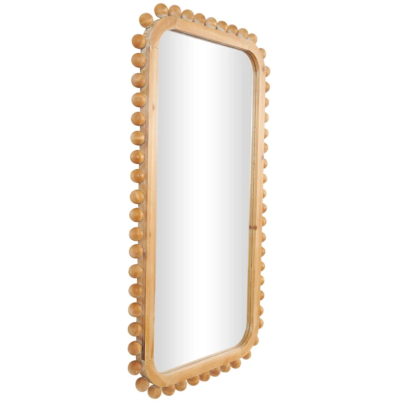 24" x 45" Brown Wood Wall Mirror with Beaded Frame
