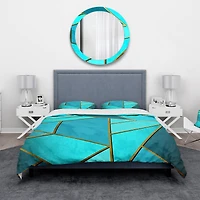 Designart 'Yellow Triangular Geometry over Background of Shades of Cyan' Modern & Contemporary Bedding Set