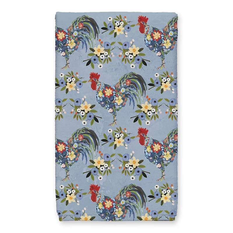 Floral Rooster Collage Blue 16" x 25" Towel Set