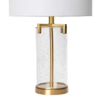 Hello Honey® Glass & Metal Brushed Gold Lamp with White Linen Shade