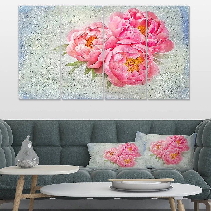 Designart - Pink Peony Flowers in White Vase