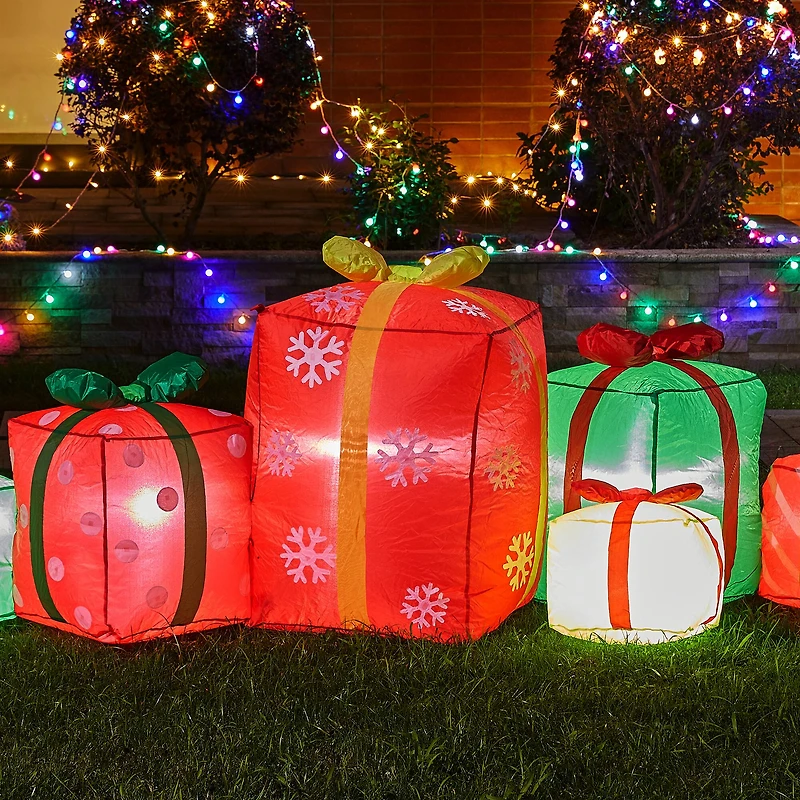 Glitzhome® 8ft. Inflatable Gift Boxes With Lights