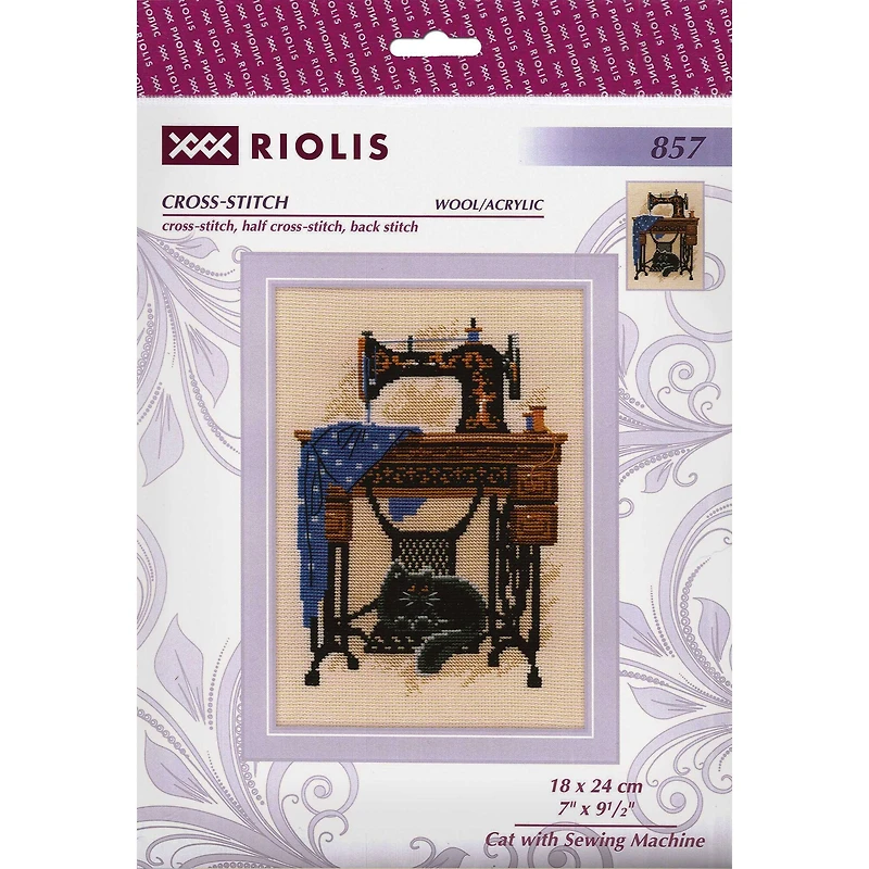RIOLIS Cat With Sewing Machine Cross Stitch Kit