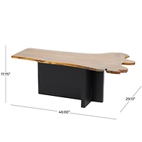 48" Brown Teak Wood Handmade Coffee Table with Brown Live Edge Tabletop