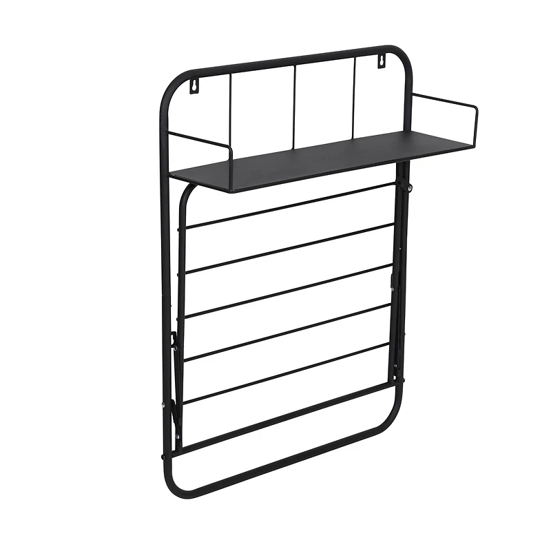 Honey Can Do Black Collapsible Wall-Mounted Clothes Drying Rack with Shelf