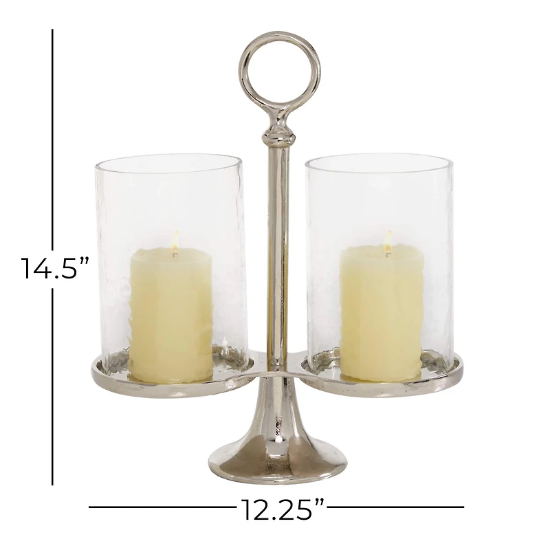 14" Silver Aluminum Traditional Candle Holder Lantern