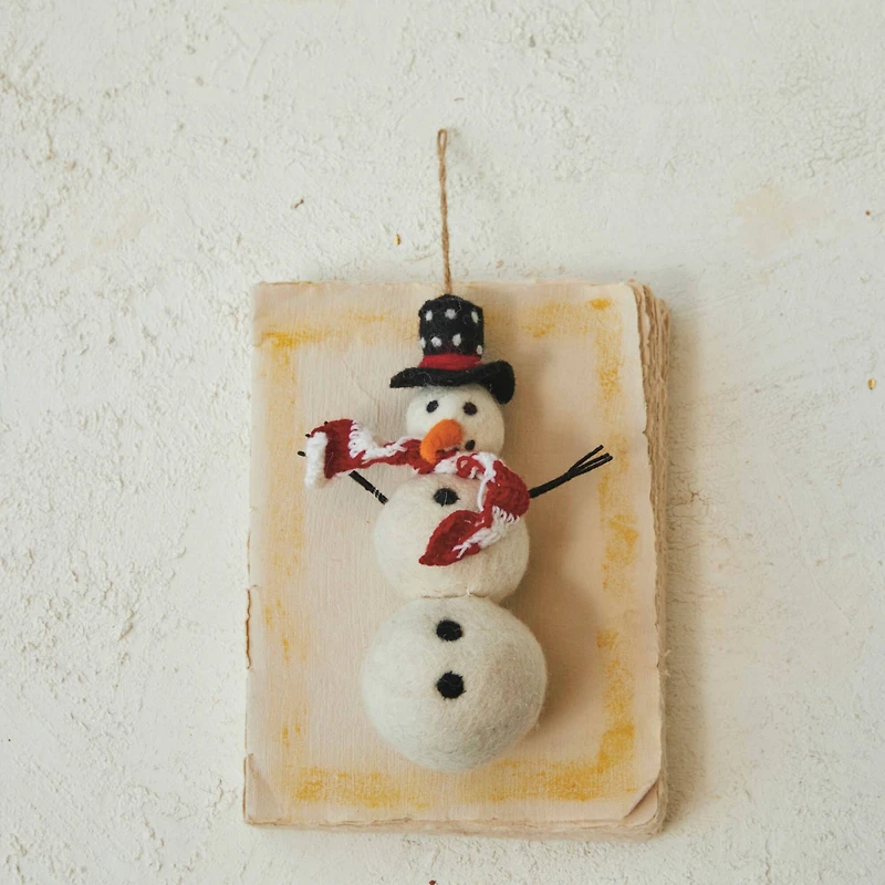 Hello Honey® 8" Handmade Wool Felt Snowman Ornament with Hat & Scarf
