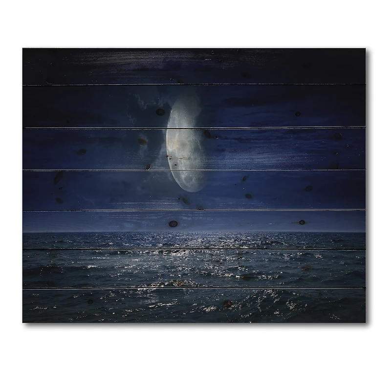 Designart - Full Moon Over Dark Ocean At Night