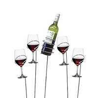 Mind Reader Silver 5-Piece Set Picnic Metal Wine Sticks Holder for Wine Bottle & Wine Glasses