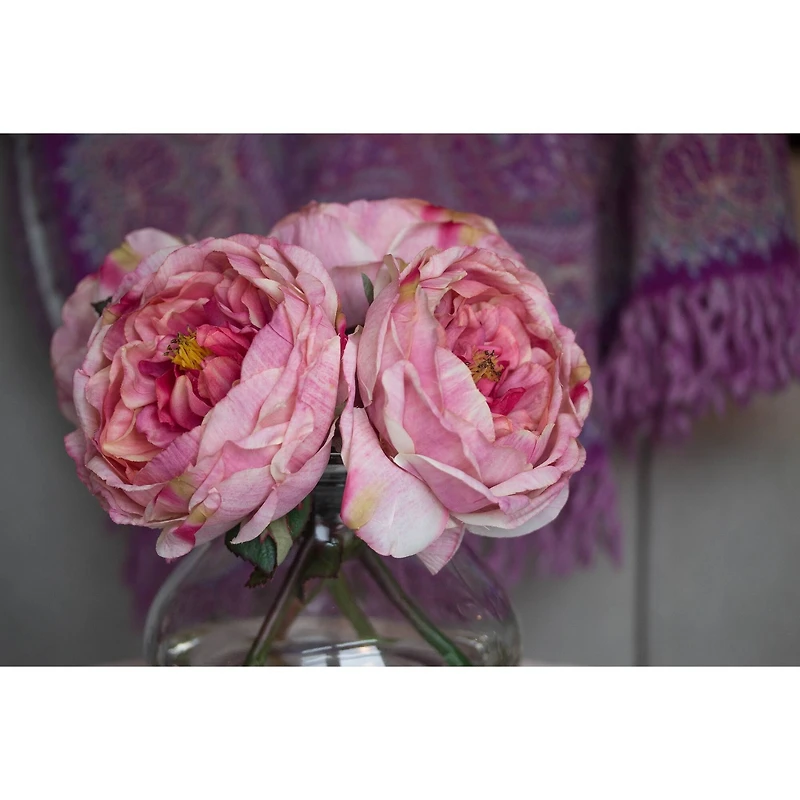 8" Pink Fancy Rose In Glass Vase