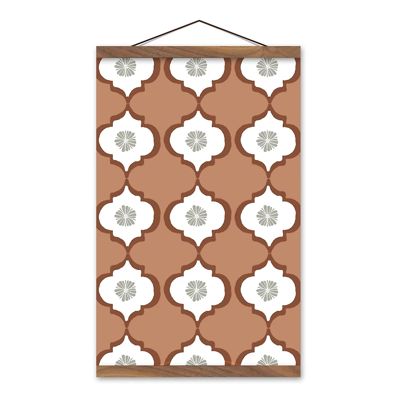 Floral Tile 12" x 18" Teak Hanging Canvas