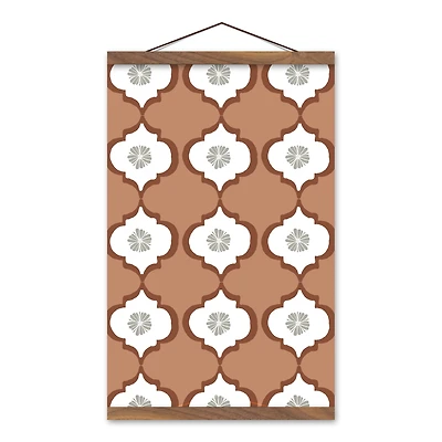 Floral Tile 12" x 18" Teak Hanging Canvas