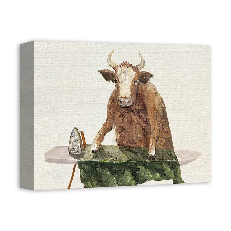 Ironing Cow 14" x 11" Canvas Wall Art