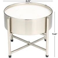 55oz. Sweet Bamboo Scented White 4 Wick Candle in Silver Bowl with Stand