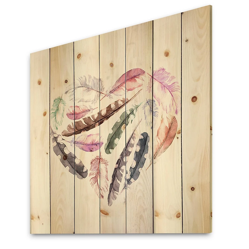 Designart - Retro Heart With Pink Bird Feathers