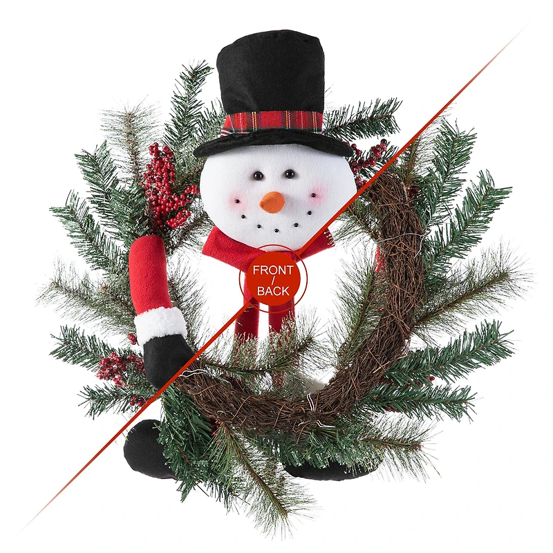 Glitzhome® 24" Snowman Flocked Pine Needle & Berry Wreath