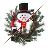 Glitzhome® 24" Snowman Flocked Pine Needle & Berry Wreath