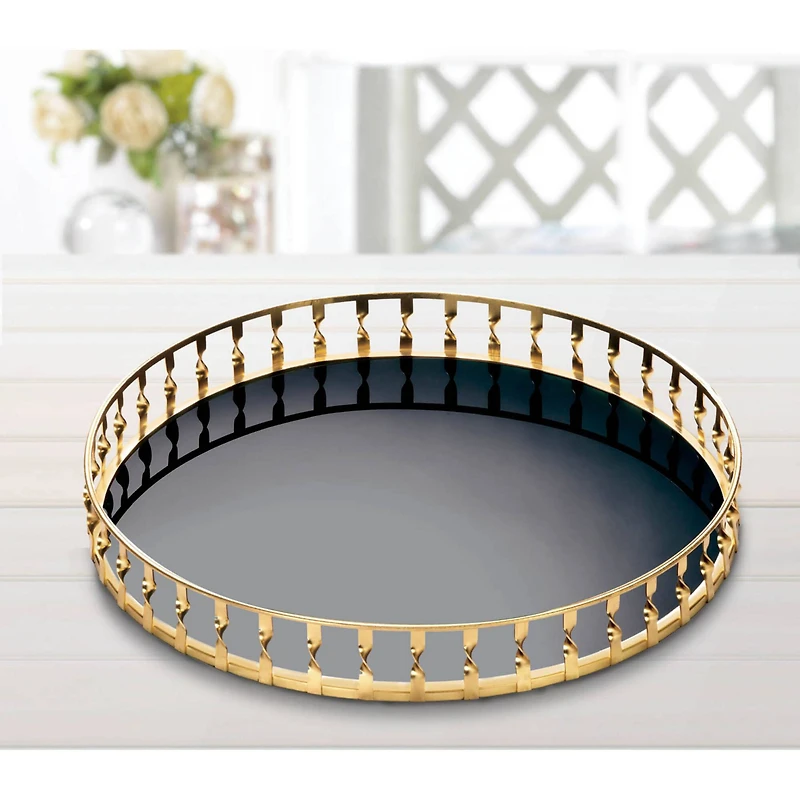 15" Gold Twist Mirrored Tray