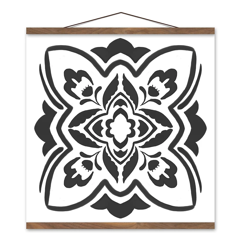 Black Medallion I 20" x 20" Teak Hanging Canvas