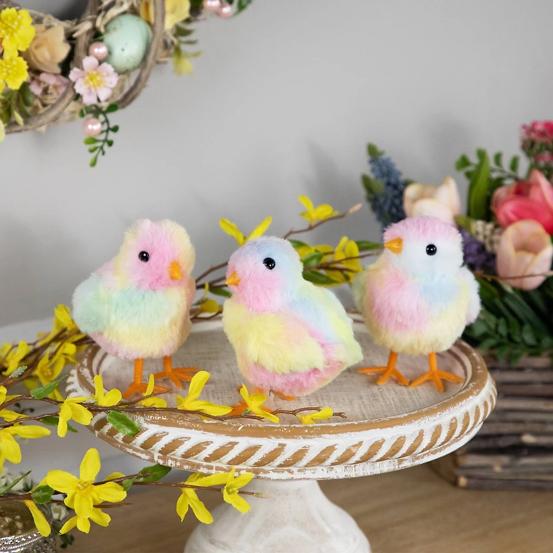 4.5" Plush Tie Dye Easter Chick Figurines, 3ct.