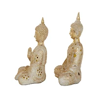 Set of 2 Gold Polystone Glam Buddha Sculpture, 10", 11"