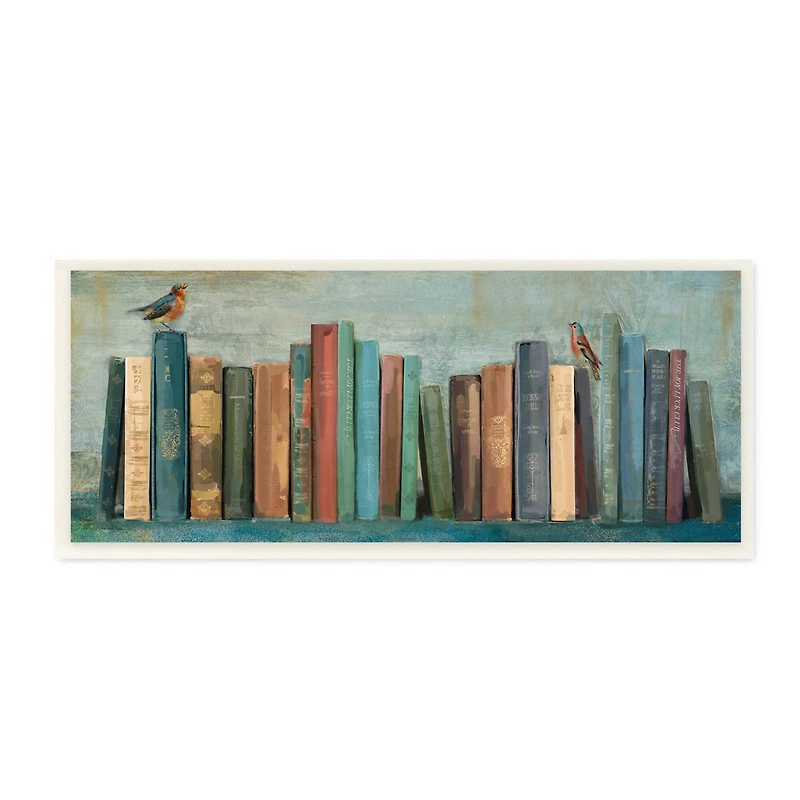 Stupell Industries Books And Birds Green Blue Textured Painting Wood Wall Plaque