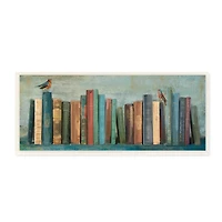 Stupell Industries Books And Birds Green Blue Textured Painting Wood Wall Plaque