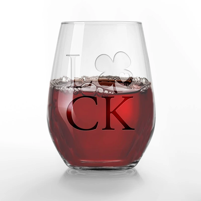 15oz. Luck Heart Clover Engraved Stemless Wine Glass