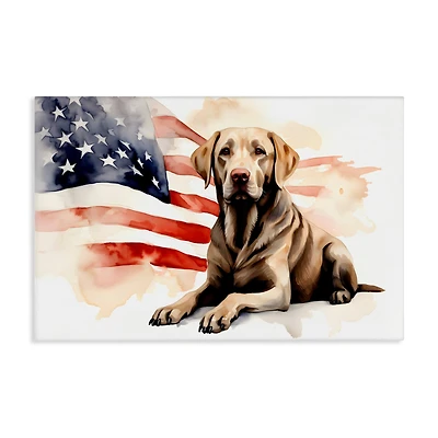 Stupell Industries Patriotic Dog with Flag Canvas Wall Art