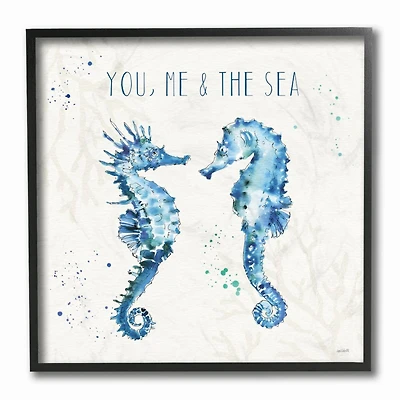 Stupell Industries You Me and the Sea Quote Seahorse Blue Green Watercolor,12" x 12"