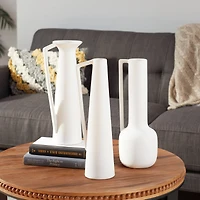 CosmoLiving by Cosmopolitan Set of 3 White Ceramic Modern Vase, 17", 16", 16"