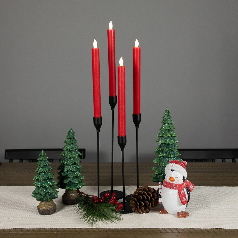 LED Flickering Flameless Taper Christmas Candles - 9.75" - Red - Set of 4