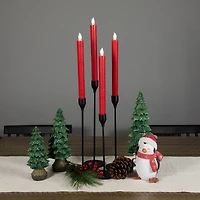 LED Flickering Flameless Taper Christmas Candles - 9.75" - Red - Set of 4