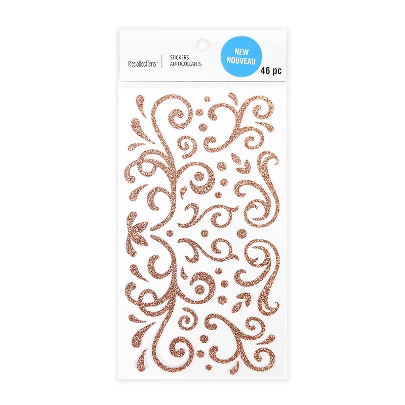 Rose Gold Glitter Swirl Stickers by Recollections™