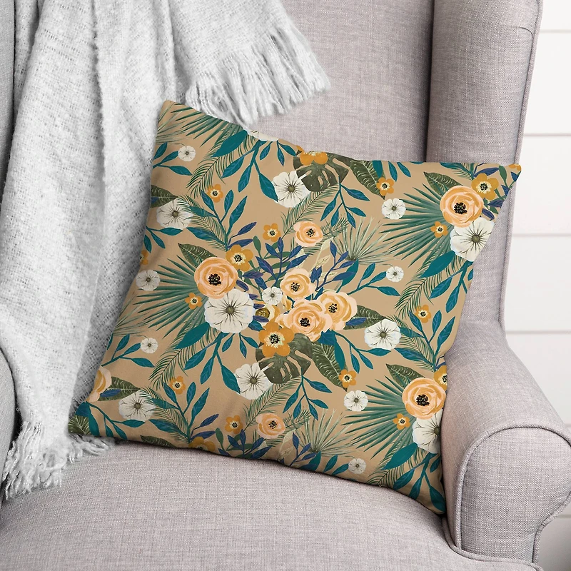 Tropical Floral Square Throw Pillow
