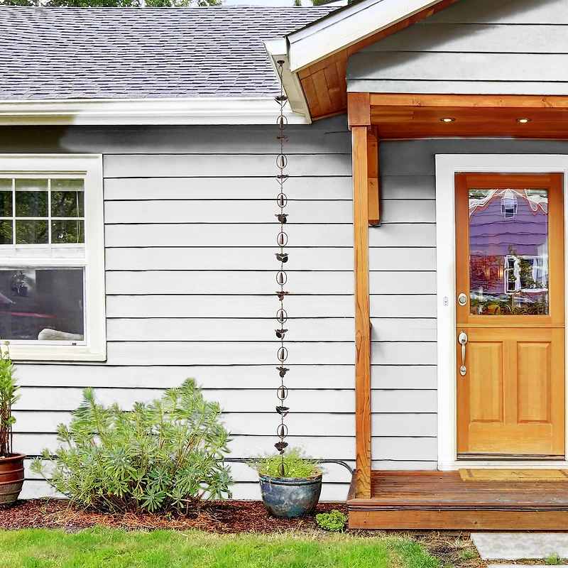 Glitzhome® 8.5ft. Faux Copper Lotus Flower & Bell Rain Chain