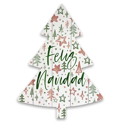 Feliz Navidad 14" x 18.5" Tree Shaped Pallet Wood
