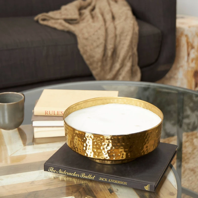 Egyptian Mint Scented 4-Wick Candle in Wide Hammered Gold Container Bowl