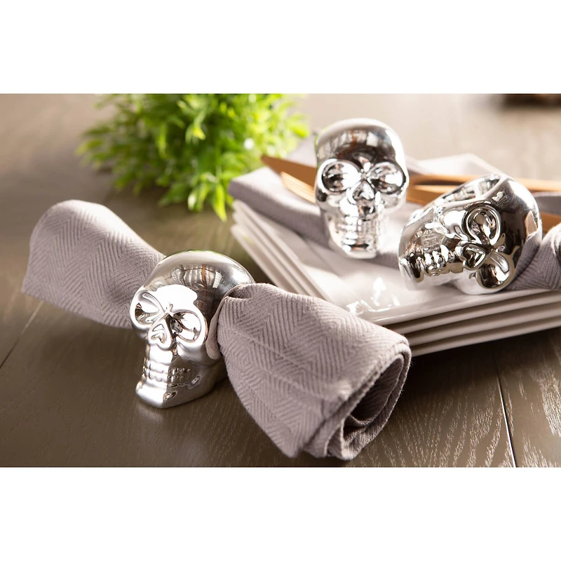 DII® Silver Skull Napkin Ring Set, 6ct.
