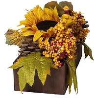 10" Yellow & Brown Sunflowers & Leaves Fall Harvest Floral Arrangement