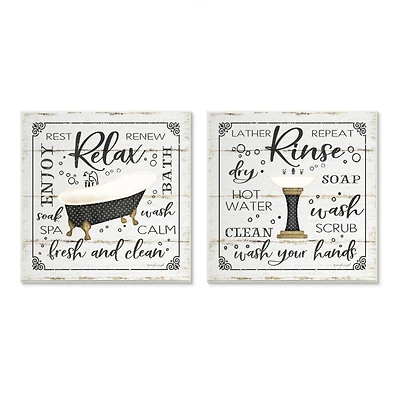 Stupell Industries Chic Bathroom Bath and Sink Cleanliness Phrases Wood Wall Plaque