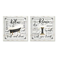Stupell Industries Chic Bathroom Bath and Sink Cleanliness Phrases Wood Wall Plaque