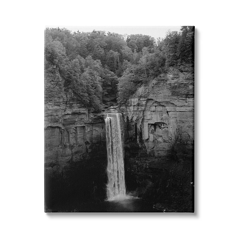 Stupell Industries Ithaca Cliffside Waterfall Black White Nature Landscape Photography Canvas Wall Art
