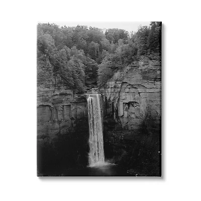 Stupell Industries Ithaca Cliffside Waterfall Black White Nature Landscape Photography Canvas Wall Art