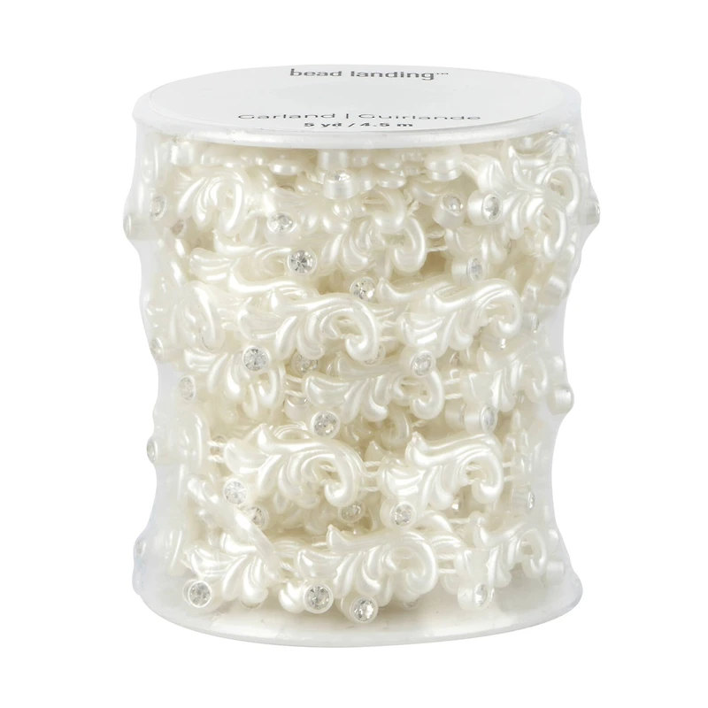 11mm x 19mm White Plastic & Glass Pearl Flower Bead Garland, 5yd. by Bead Landing™