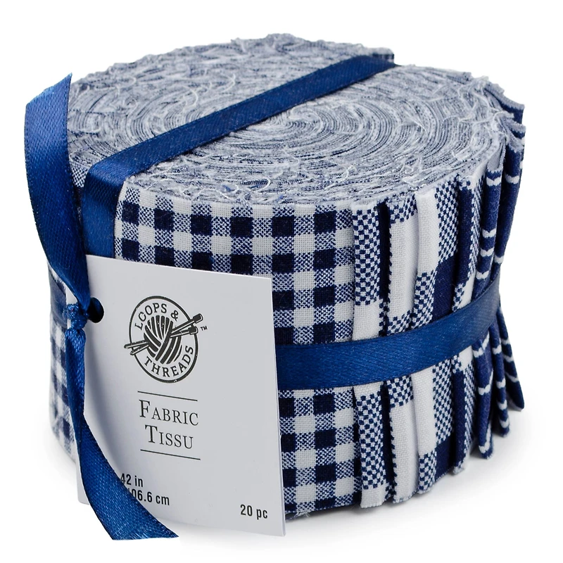 Blue Printed Fabric Strips by Loops & Threads®